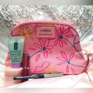 NEW Clinique Drawbertson Floral Cosmetic Makeup Case & Products